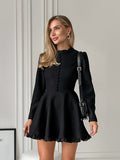 2025 Spring And Summer Fashion Temperament Sense Long-Sleeved Black Dress French Mid-Rise Lace Short Dress Women's Dress 68HZ