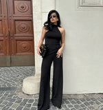 2025 Spring And Summer Design Sense Green Sleeveless Neck Vest Broad Foot Pants Two Sets Of Fashion Set Commuting Woman 68HZ