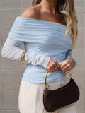 Sky Blue Repair Elastic Collar Collar T-Shirt 2025 Spring And Summer Fashion New Top 68HZ