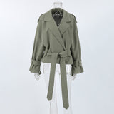 High-End French Large-Turn-Over Tie With Windcoat 2025 Commuting Women's Autumn Fashion Temperament Coat 68HZ
