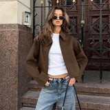 Autumn And Winter New Collar Long Sleeve Zipper Hair Jacket 2025 Fashion Loose Casual Women's Jacket 68HZ