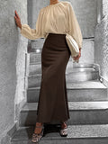 Temperament Commuting High-Waist Brown Fashion Skirt 2025 Autumn New Suit Long Dress Girl 68HZ