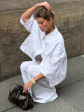 White Cotton Loose Short-Sleeved Trouser Trouser Casual Set 2025 Summer Fashion New Two-Piece Set Of Women 68HZ