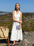 2025 Summer Elegant Temperament Feel Sleeveless Collared White Cotton Tample Slimming Dress French Retro Dress 68HZ