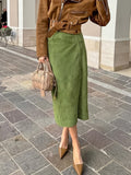 Vintage Green Velvet Straight Straight High Waist Skirt 2025 Autumn Frosted Velvet New Body Dress 68HZ