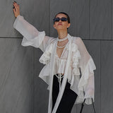 French Spring And Summer New Lotus Leaf Edge Ribbon With Sky Silk Yarn Shirt 2025 Fashion Women's Top 68HZ