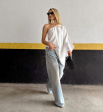 2025 Sexy Design Feel White Shoulder-Sleeved Long Sleeve Long Sleeve Asymmetrical Short Skirt Temperament Hottie Vest 68HZ