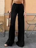 Black-Colored Broad-Legged Lotus-Leaf Side Design-Sensitive Trousers 2025 Summer Fashion New Trousers Women 68HZ