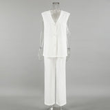 White V-Neck Cotton Sleeveless Vest Trousers Set 2025 Spring And Summer Fashion New Two-Piece Women 68HZ