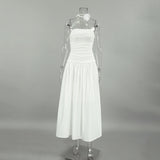 Autumn White Temperament Feel Shoulder Slings Slim Chest Low Waist Thin Dress Fashion Flower Dress 68HZ