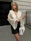 Fashion Design Sexy Perspective Loose V-Neck Shirt Long-Sleeved Shirt Women's 2025 New Products 68HZ