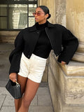 2025 Autumn Fashion Trend Casual Scimitum Collar Zipper Short Hair Coat Woman 68HZ